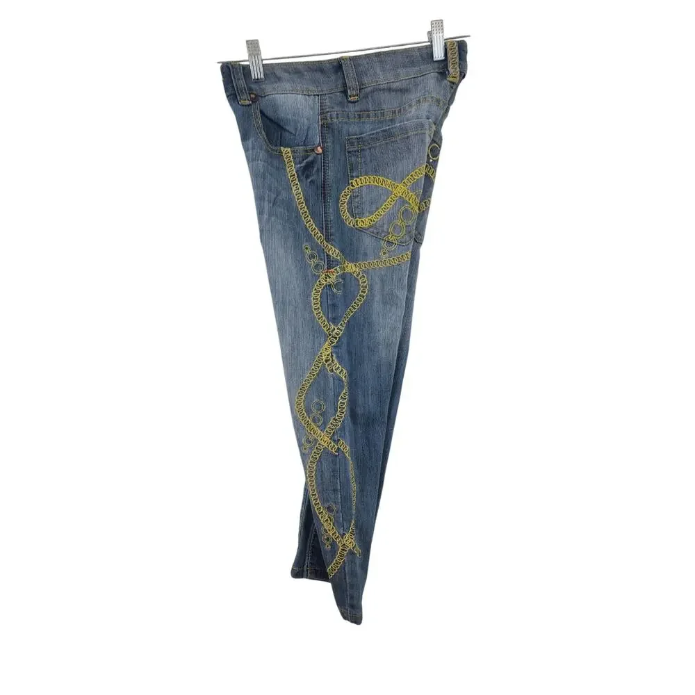 Kids Boys Wide Leg Coogi Gold Loop Chain Jeans‎ Embroidered Size 7/8
